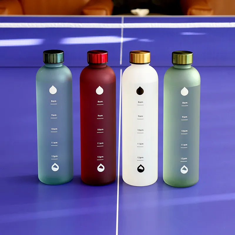 Large Capacity Minimalist Frosted Sports Bottle with Stainless Steel Lid