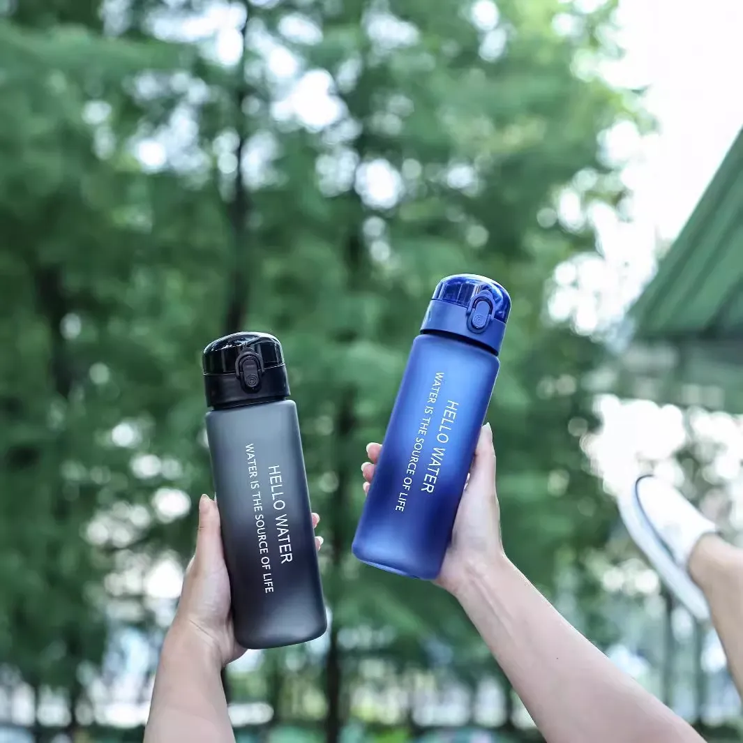 Minimalist Portable Sports Water Bottle with Strap and Straw (Frosted & Tran