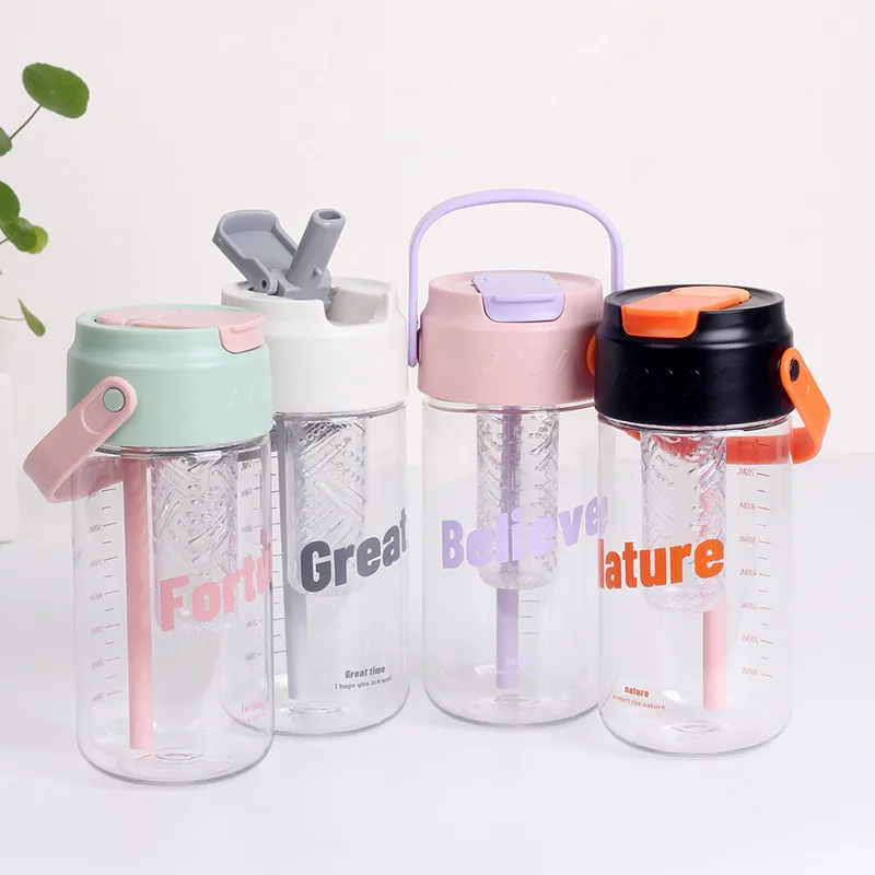 Stylish Portable Plastic Tea Infuser Bottle with Straw (Ins Style)