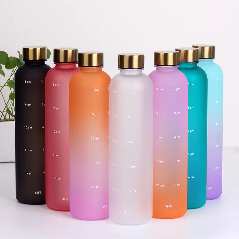 1000ml Gradient Frosted Sports Bottle with Suction Spout and Strap