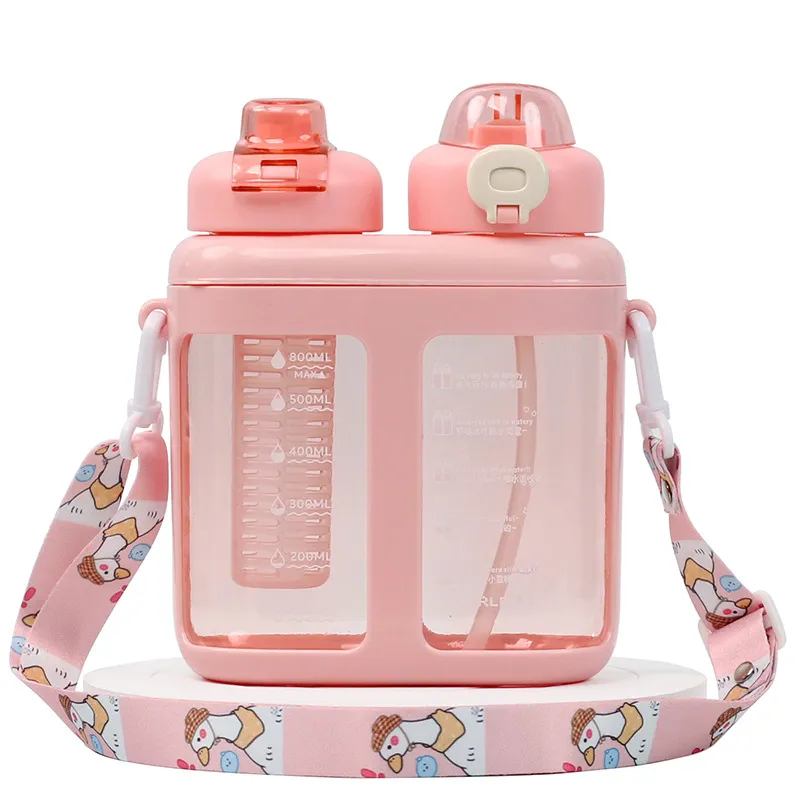 Large Capacity 2-in-1 Dual-Chamber Children's Split Cup with Straws